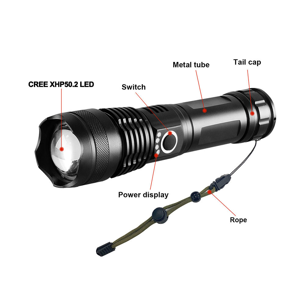 Rechargeable LED Water Resistant Camping Torches Adjustable Focus Zoom Tactical Flashlight