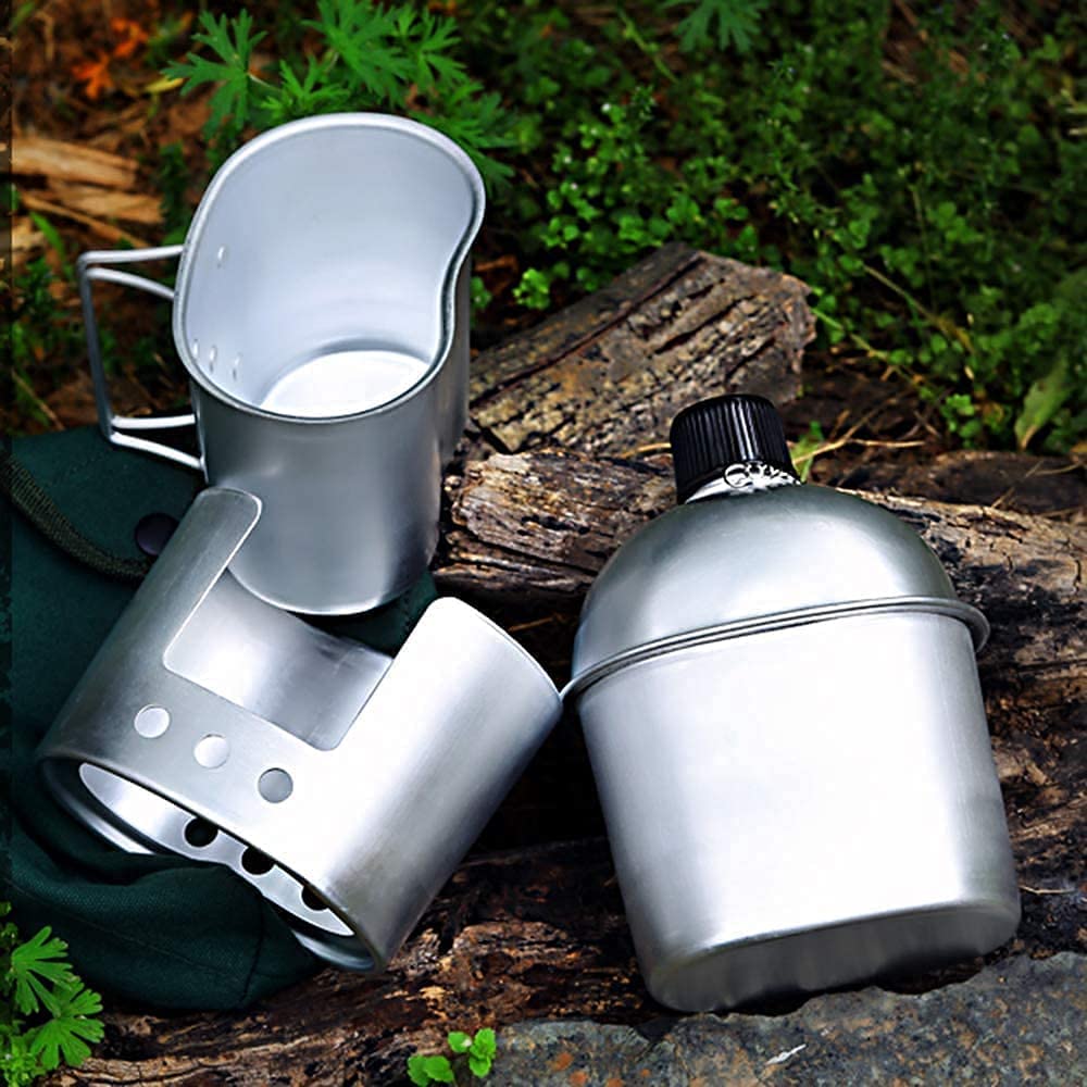 Military G.I. Style Aluminum Outdoor Canteen Water Bottle With Pouch for Hiking
