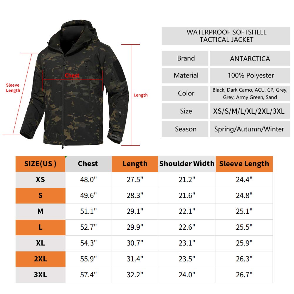 Men's Outdoor Waterproof Soft Shell Hooded Military Tactical Jacket