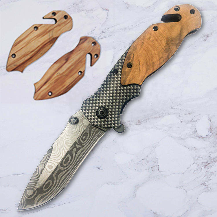 Olive Wood Blades Outdoor Survival Tactical Knife Hunting Folding Blade