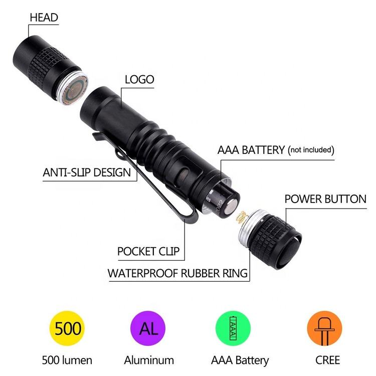 Outdoor Emergency AAA Battery LED Torch Light Tactical Pen Light Small Mini Flashlight