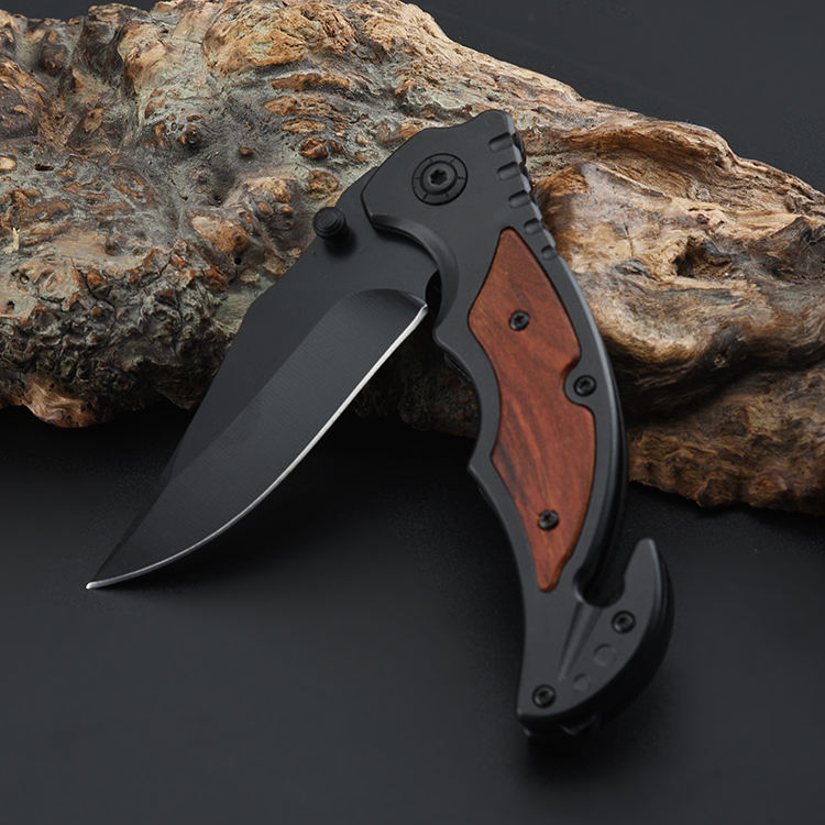 EDC Outdoor Hunting Folding Wood Pocket Stainless Steel Tactical Survival Knife