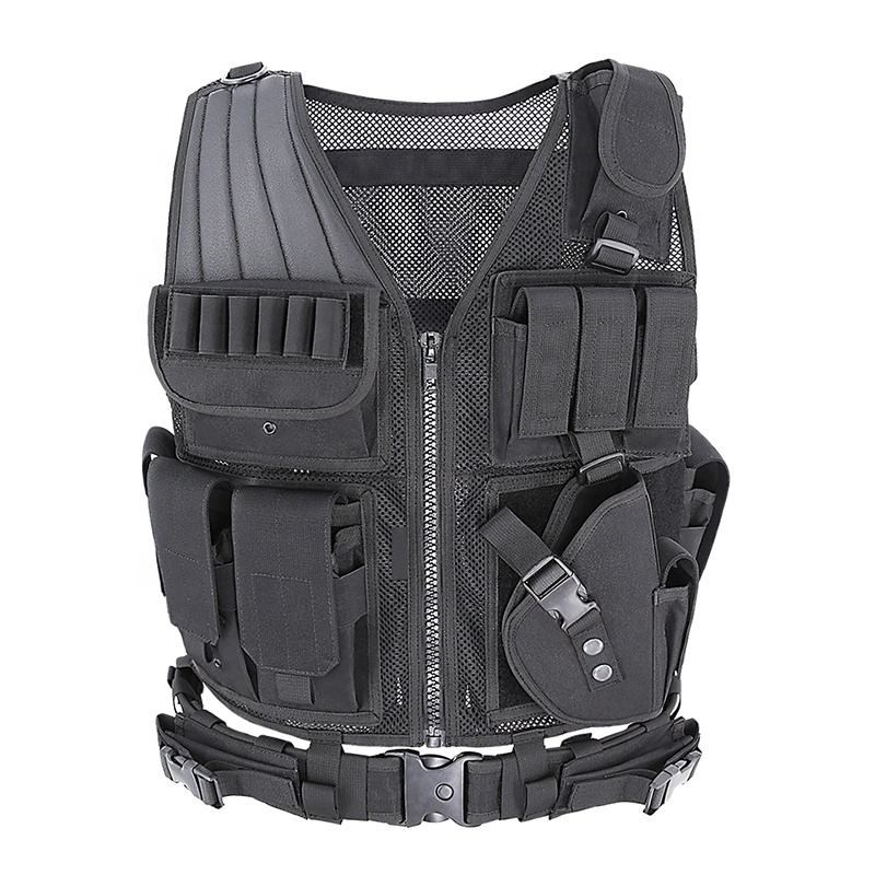 Custom Polyester Black Tactical Mesh Vest Multi-functional Molle Vest