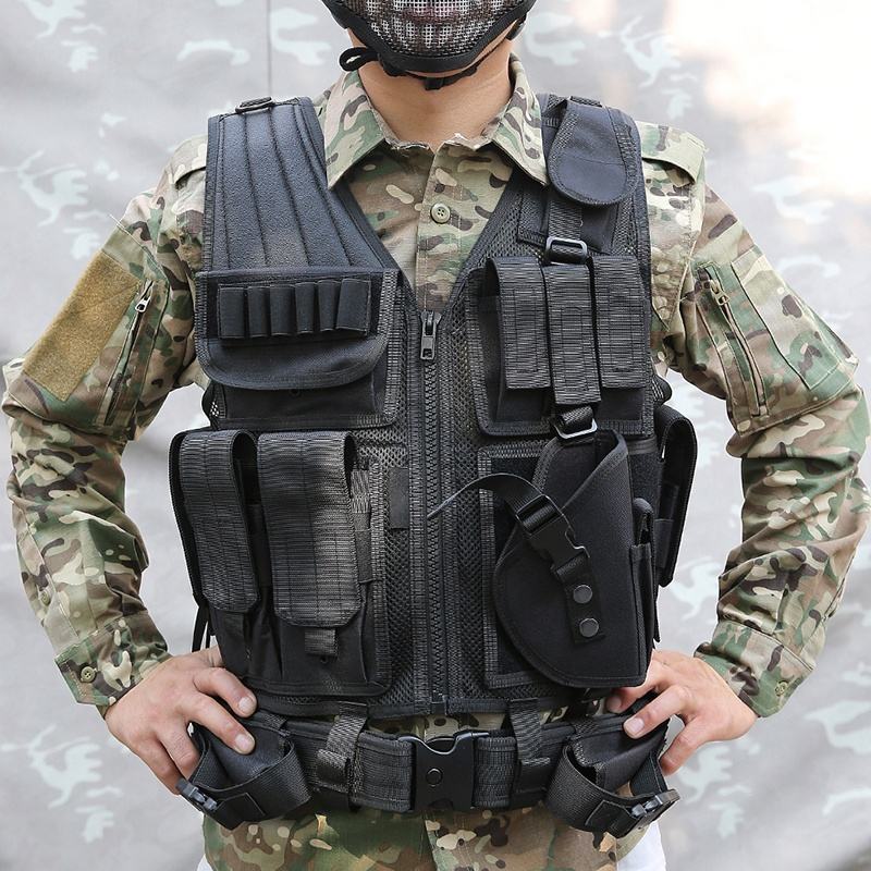 Custom Polyester Black Tactical Mesh Vest Multi-functional Molle Vest