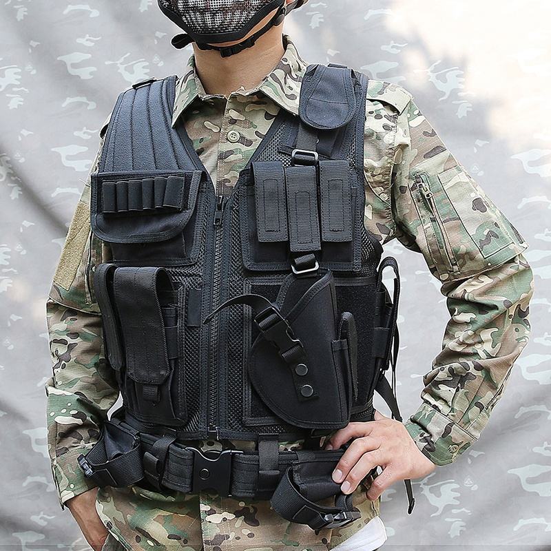 Custom Polyester Black Tactical Mesh Vest Multi-functional Molle Vest