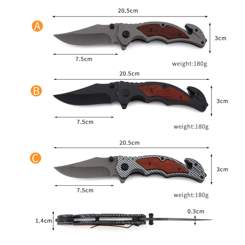 EDC Outdoor Hunting Folding Wood Pocket Stainless Steel Tactical Survival Knife