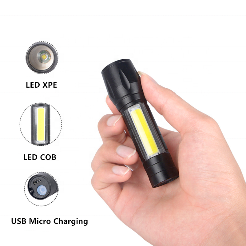 Waterproof 5W LED Pocket EDC Mini Aluminum Zoom Tactical Flashlight With COB Side Light